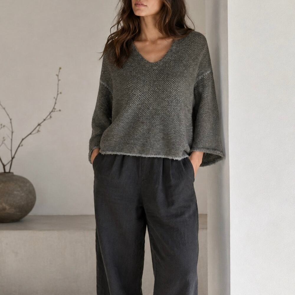 Soyer Mohair Blend Knit Sweater Gray Minimalist Textured Boxy Pullover Sz Small